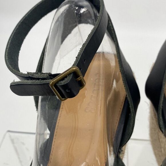 Soludos Women's Charlotte Leather Wedge Espadrille Sandal Black‎ Tan Size 8.5 - Picture 5 of 11